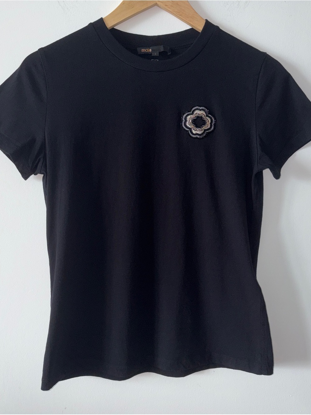 Maje Black Cotton Short Sleeve T-Shirt